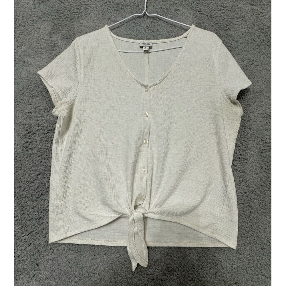 Jcrew Factory Size Large Ivory Textured Tie-Front Lightweight Blouse‎ V-neck